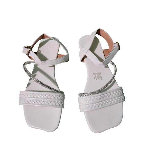 Women's Solid Color Open-Toe Flat Sandals White Size 8 - Picture 3 of 7